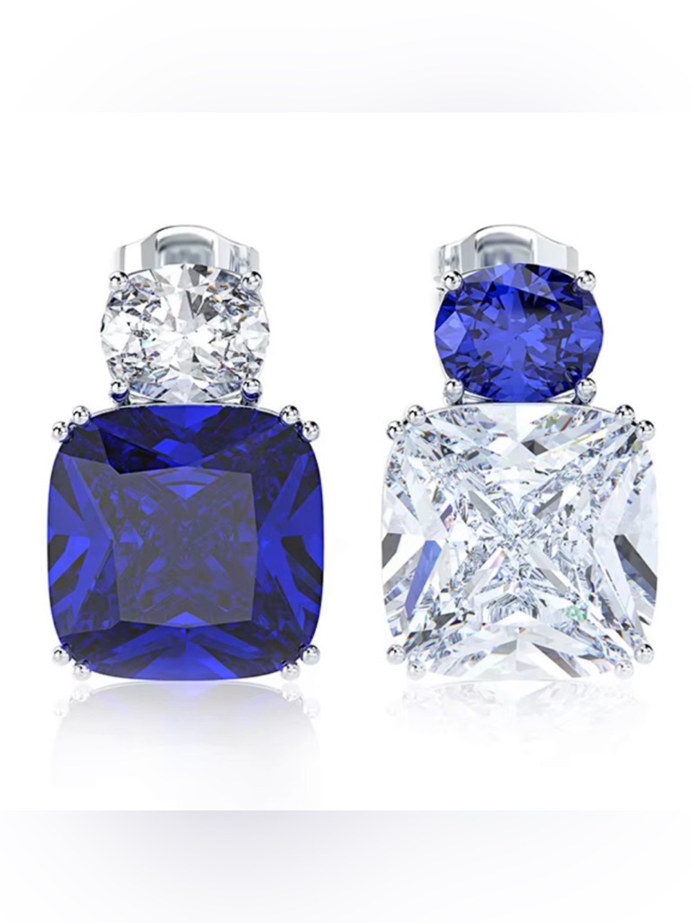 NEW CZ Sapphire and Diamond Asymmetric Stud Earrings